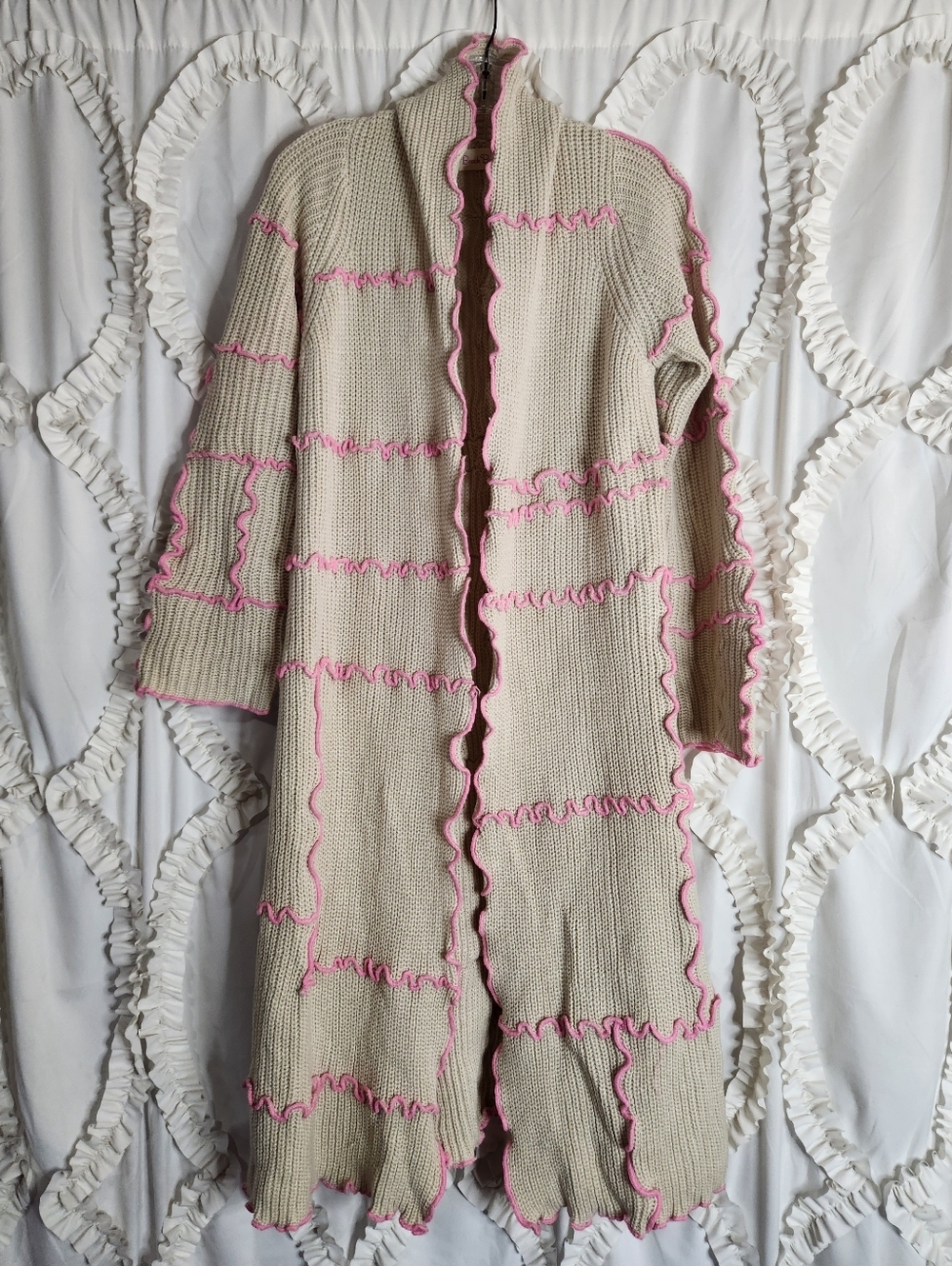 Beach Bunny Knit Duster Cardigan Sz XS/S Pink Ruffle Tan